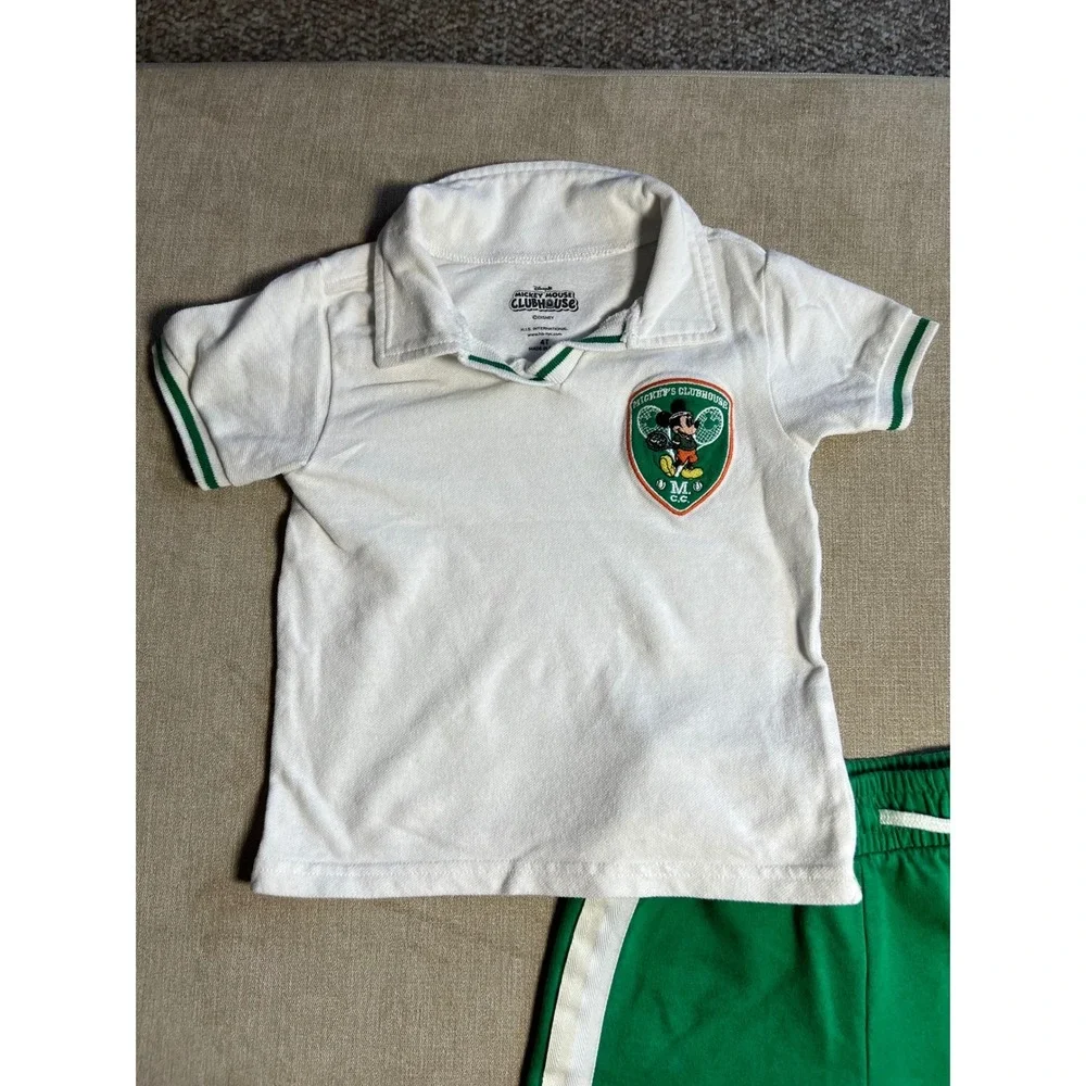 Disney Mickey Mouse Clubhouse Kids Tennis Polo and Shorts Set White Green 4T
